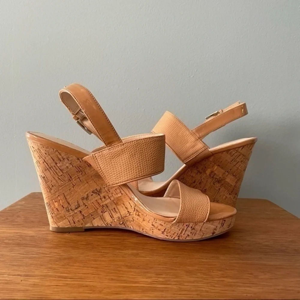 Nine West cork-wrapped platform and adjustable ankle strap
